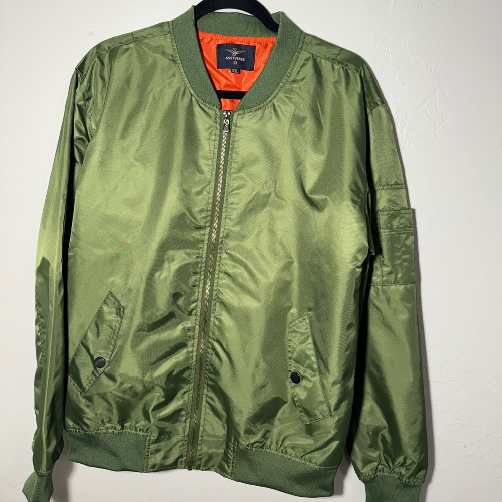 Asstseries military Bomber Jacket Green W/Orange Lining  XXL US: L